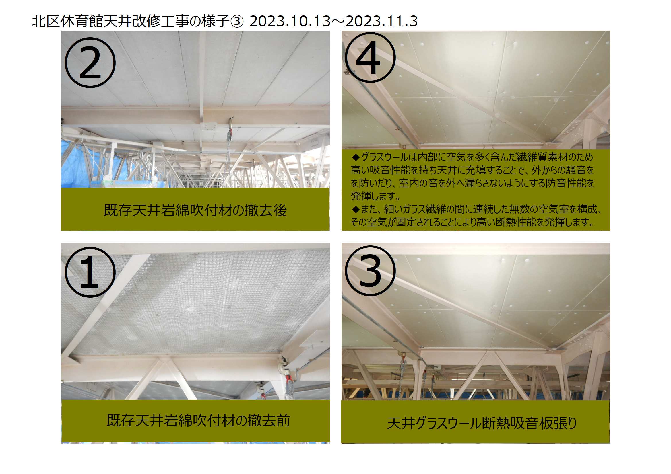 北区体育館天井改修工事の様子③画像