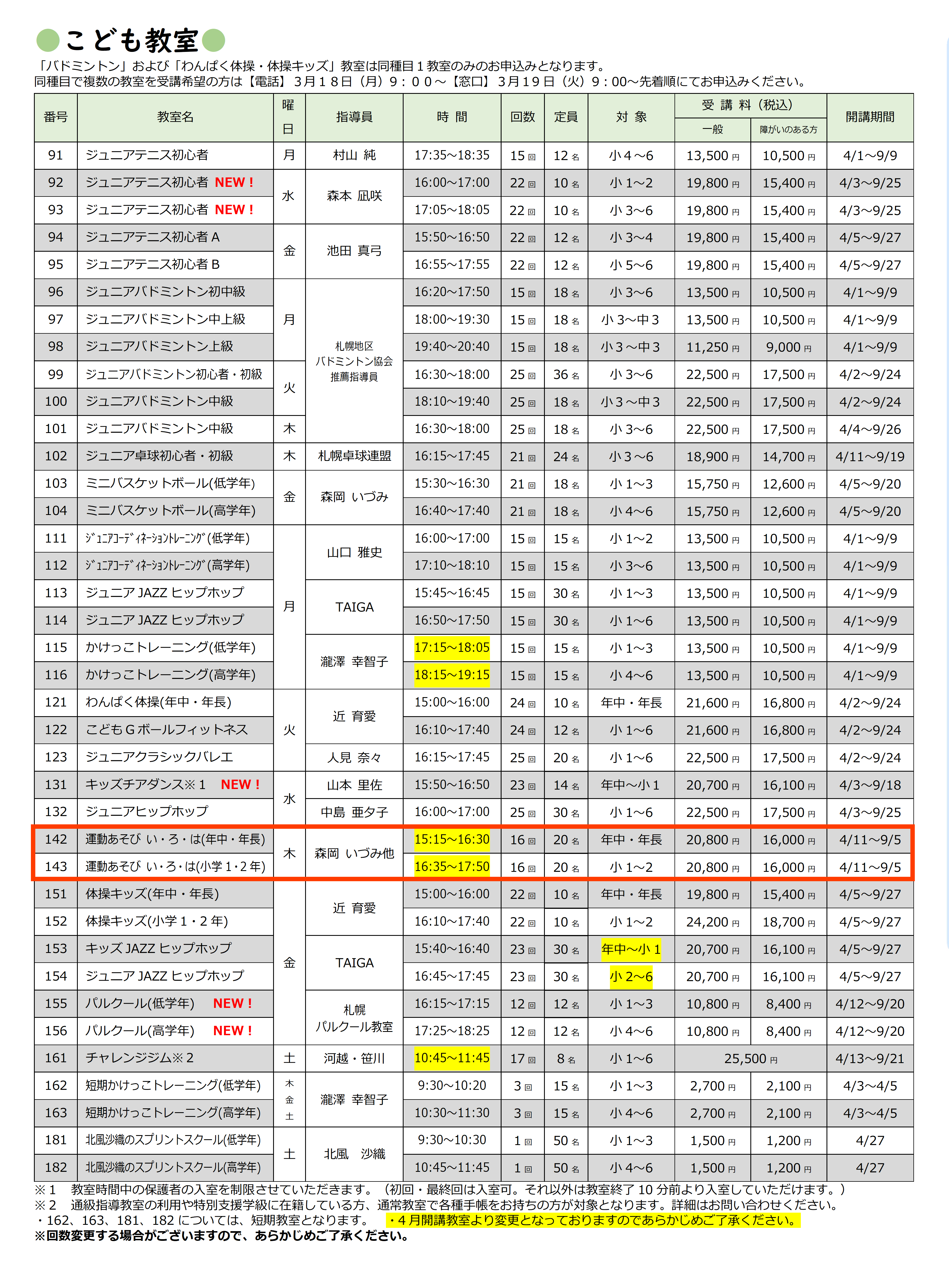 令和6年度4月開講 運動あそび い・ろ・は教室について画像