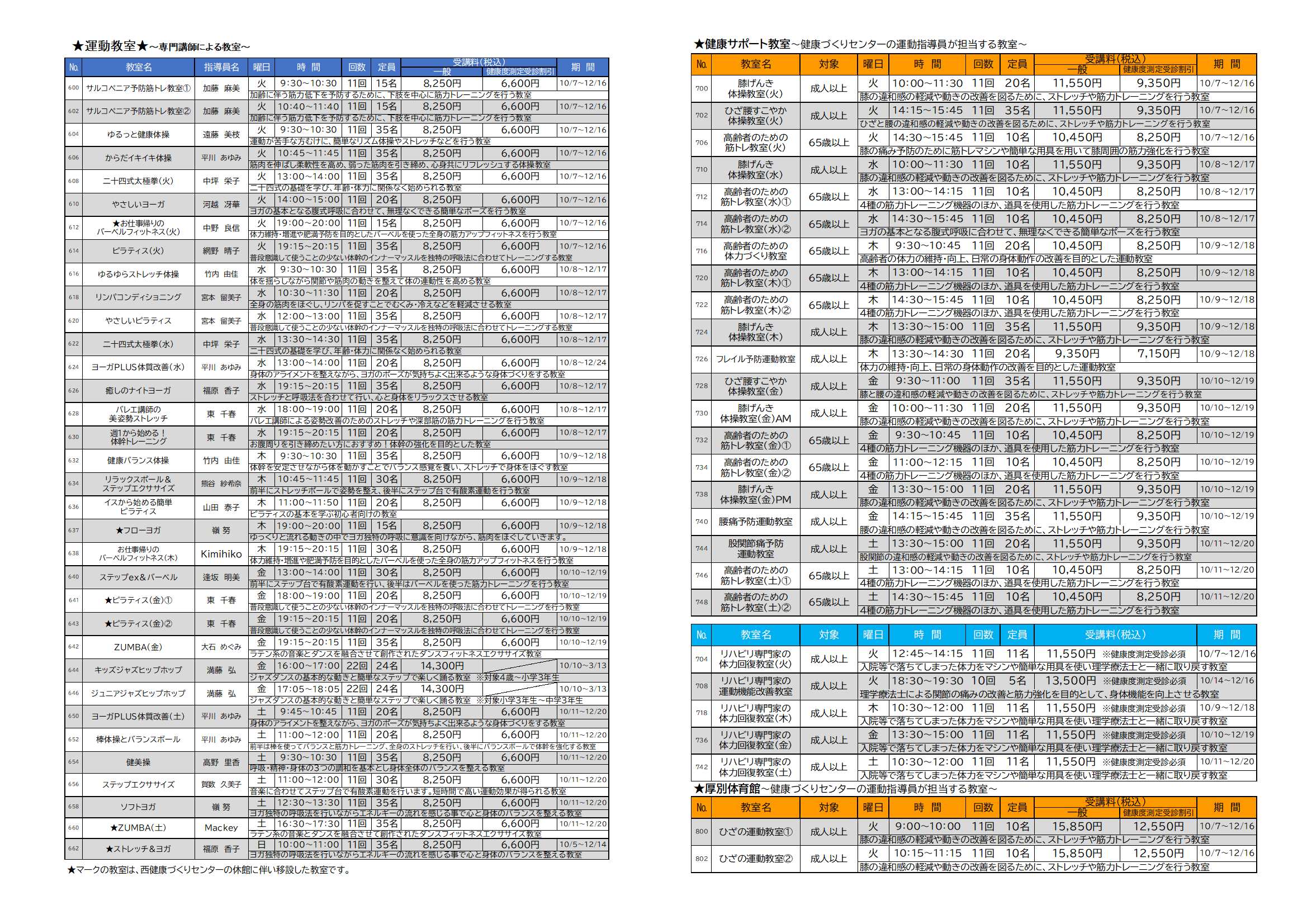 【教室募集】R7年第３期（10～12月開講）運動教室募集要項☀画像