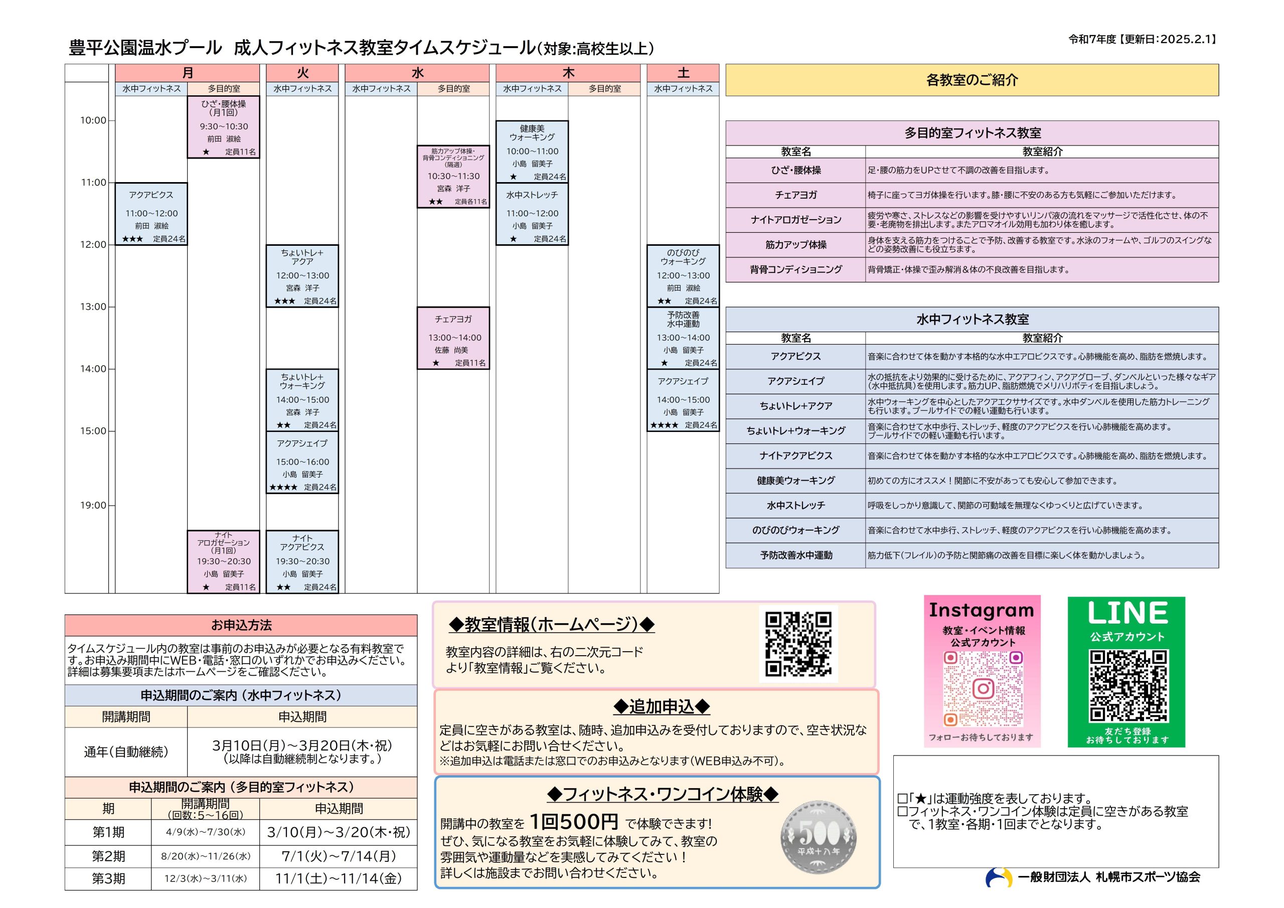 令和７年度 プールフィットネス教室タイムスケジュール表画像